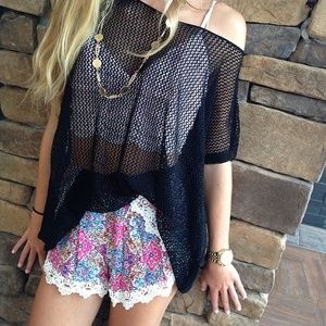 LF black mesh knit top